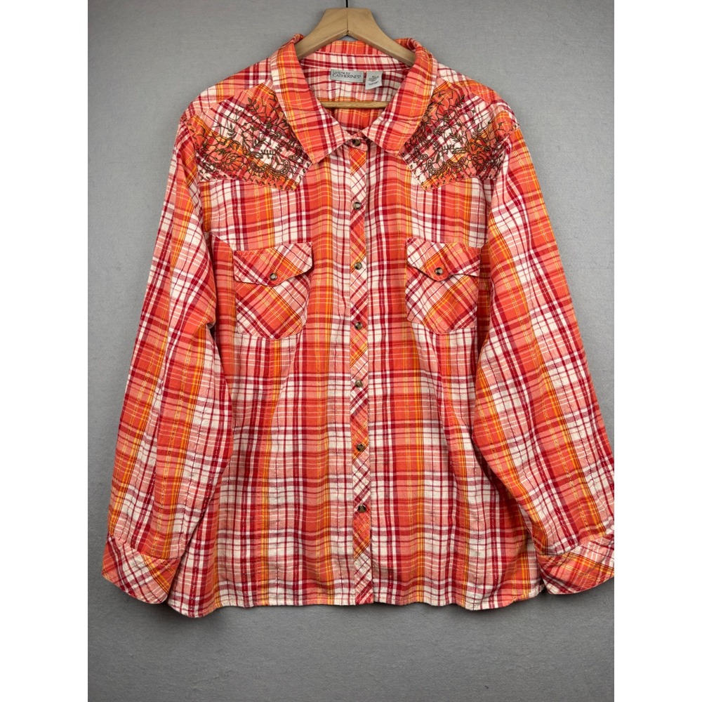 Liz and Me for Catherines Shirt Womens 5X Plaid Embroidered Western